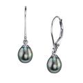 THE PEARL SOURCE 14K Gold 9-10mm AAA Quality Drop Black Tahitian Cultured Pearl Leverback Earrings for Women