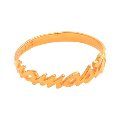 Namaste,'Gold Plated Sterling Silver Namaste Band Ring from Bali'