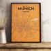 Wrought Studio™ 'Munich City Map' Graphic Art Print Poster in Orange Paper in Green/Orange | 17 H x 11 W x 0.05 D in | Wayfair