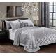 Luxurious 3 Piece Quilted Crushed Velvet Bedspread Bed Throw with Pillow Shams Santiago Silver Grey King