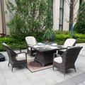 Lark Manor™ Aliaga Square 4 - Person 47.24" Long Outdoor Dining Set w/ Cushions Glass/Wicker/Rattan in Brown | Wayfair