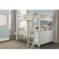 Hillsdale Kids and Teen Highlands Wood Full Loft Bed with Desk and Chair, White - 12080NDC