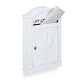 Relaxdays Antique Letterbox, 44.5 x 31 x 9.5 cm, English-Style Wall-Mount Mailbox, Cast Aluminum, for DIN A4 Letters, with Roof, White