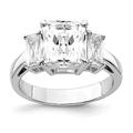 925 Sterling Silver Rhodium Plated Emerald cut CZ Cubic Zirconia Simulated Diamond 3 stone Ring Size L 1/2 Jewelry Gifts for Women