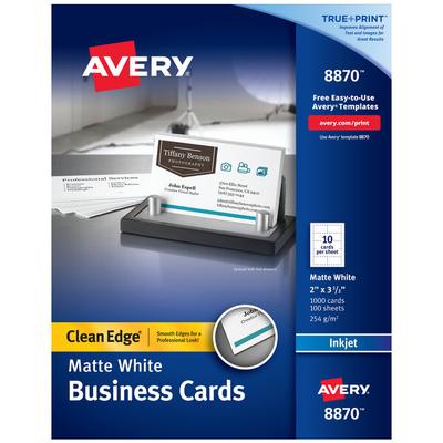 Avery® 08870 True Print 2" x 3 1/2" Matte White Clean Edge Two-Sided Business Card - 1,000/Box