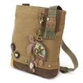 CHALA Patch Cross-Body Women Handbag, Canvas Messenger Bag -"Sea Turtle with Baby" - Olive