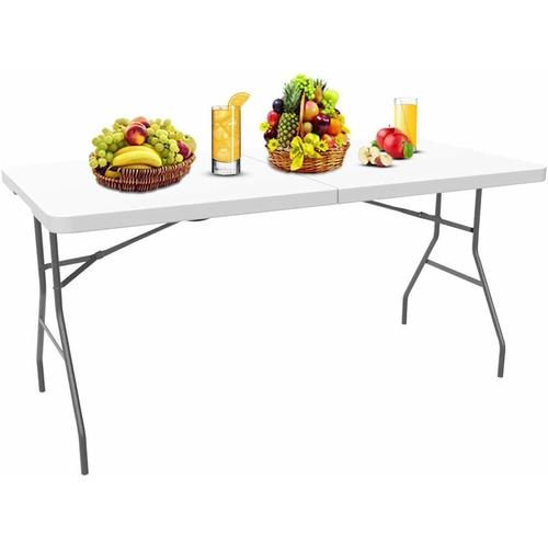 Todeco - Klappbarer Tisch , Garten Klapptisch, 180 x 74 cm, Weiß, In der Mitte klappbar, Material:
