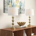 Rosdorf Park 27.5" Brass Gold Table Lamp Set Linen/Metal/Crystal in White/Yellow | 27.5 H x 13 W x 13 D in | Wayfair
