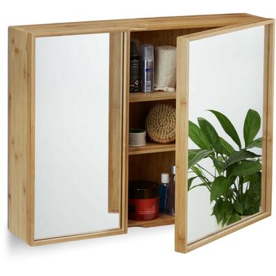 Bad Spiegelschrank 2-türig, Wandschrank aus Bambus, vormontierter Badschrank HxBxT: 50 x 65 x 14 Image