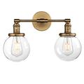 Phansthy Vintage Wall Lights with Globe Glass Shade 2 Lights Wall Sconces Double Head Wall Lights with Switch Retro Style Rustic Wall Lamps for Living Room Dining Room Bedroom Vanity Mirror (Antique)