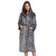 Vlazom Dressing Gown, Flannel Soft Bathrobe Cosy Robes Fluffy Winter Hooded Housecoat for Women/Men, Dark Grey-with Hooded, UK(20-24)
