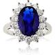 Beaux Bijoux Sterling Silver Large Oval Created Blue Sapphire and Clear Cubic Zirconia Statement Bridal Engagement Princess Diana/Kate Middleton Royal Ring, Metal, created blue opal