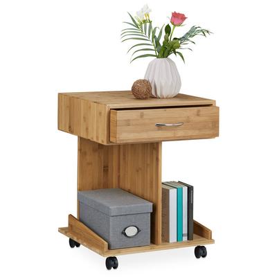 Relaxdays - Beistelltisch mit Rollen rolli Bambus, Schublade, 2 Ablagen für Bücher, HxBxT: ca. 56,5 Image