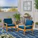 Highland Dunes Sondra Patio Chair w/ Cushions Wood in Blue/Brown | 27.25 H x 29 W x 31 D in | Wayfair 608BF3EEA2054E13A9B0FB7CA2F631E0