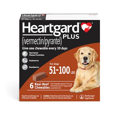Heartgard Plus Chewables for Dogs 51 to 100 lbs., 6 Month Supply