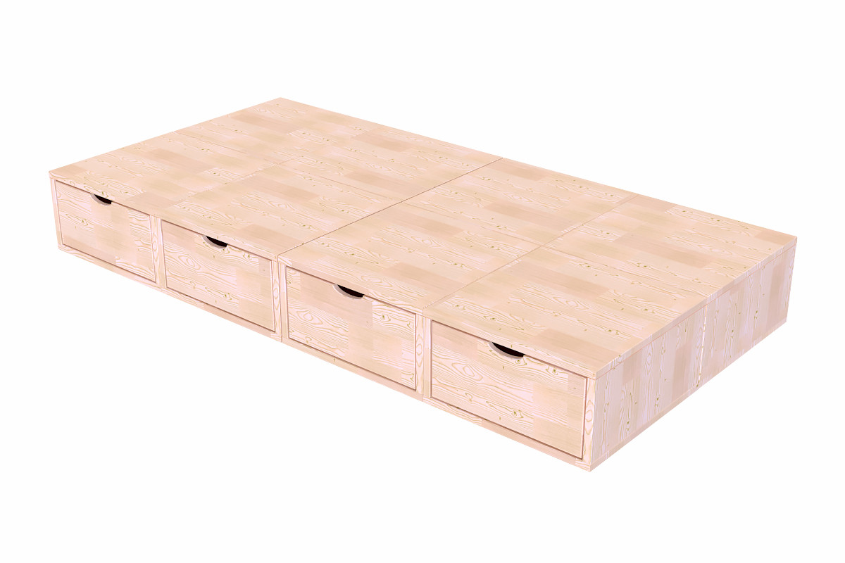 Lit 1 place avec rangement 90x200 Cube - Brut (sans vernis)