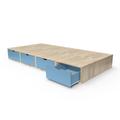 Lit 90x200 1 place avec tiroirs Cube bois 90x200 Vernis naturel/Bleu Pastel