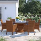 Sol 72 Outdoor™ Waterbury Round 6 - Person 60" Long Dining Set w/ Cushions Glass/Wicker/Rattan in Brown | Wayfair 021D8918F847411BBB0F8C5206CD5545