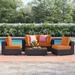 Sol 72 Outdoor™ Convene 5 Piece Outdoor Patio Sectional Set Synthetic Wicker/All - Weather Wicker/Wicker/Rattan in Orange | Wayfair