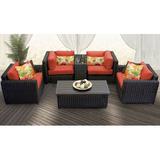 Wade Logan® Ayomikun 6 Piece Rattan Sectional Seating Group w/ Cushions Synthetic Wicker/All - Weather Wicker/Wicker/Rattan in Brown/White | Outdoor Furniture | Wayfair