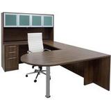 Modern Walnut Peninsula U-Desk w/Hutch