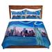 East Urban Home Starry Night New York City Duvet Cover Set Microfiber in Blue/Brown | 1 Queen Duvet Cover + 2 Standard Shams | Wayfair