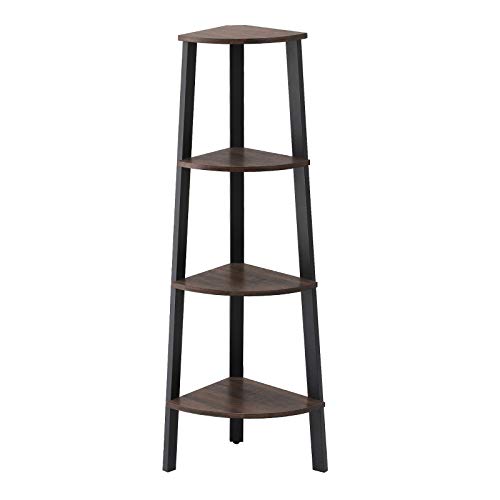 VASAGLE Industrial Corner Rack, 4-Tier Ladder Shaped Bookcase for Home Study, Free Standing Storage Shelves, Plant Flower Shelf, Rustic Dark Brown ULLS34BF
