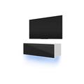 TV Schrank Lowboard Hängeboard Skylara mit LED Blau (100cm, Weiß Matt/Schwarz Hochglanz)