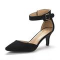 DREAM PAIRS Womens Court Shoes Pointed Toe Low Kitten Heel Ladies Pumps Ankle Strap Dress Sandals Lowpointed Black Suede Size 11 US/ 9 UK