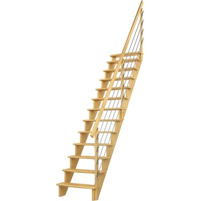 DOLLE Raumspartreppe Wangentreppe Lyon, 75 cm, Edelstahlrohre rechts,Geradelaufend,Kiefer,unbehandelt Image