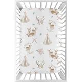 Sweet Jojo Designs Deer Floral Mini Fitted Crib Sheet in Gray/Indigo/White | 24 W x 38 D in | Wayfair MiniSheet-DeerFloral-PRT