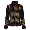 Ro Rox Womens Military Parade Jacket Black & Shimmering Brown Trims with Faux Fur - (UK 18)