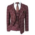 Flamingo Boys Modern Fit Maroon Check Tweed Wedding Suit with Stretch Chino Trousers in 3 Piece Age 14 Years