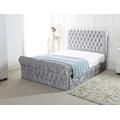 Chesterfield Sleigh Bed in Crushed Velvet |Bed Frame Only (4FT Small Double, Silver)