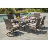 Darby Home Co Bedard 7 Piece Outdoor Dining Set w/ Umbrella Cushions Metal in Brown | Wayfair 886581948EAC49CBBE7BA658A56653E9