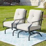 Charlton Home® Siemens Outdoor Spring Rocking Chair w/ Cushions in Gray/White/Brown | 35.4 H x 25.8 W x 31.3 D in | Wayfair