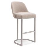 10133PW/OL Barrelback Bar Stool with Metal Base, Set of 2, for Elevated Kitchen Counters, High Top Tables, and Bars, Modern Oatmeal Linen Seat and Pewter Metal Base - Leick Furniture 10133PW/OL