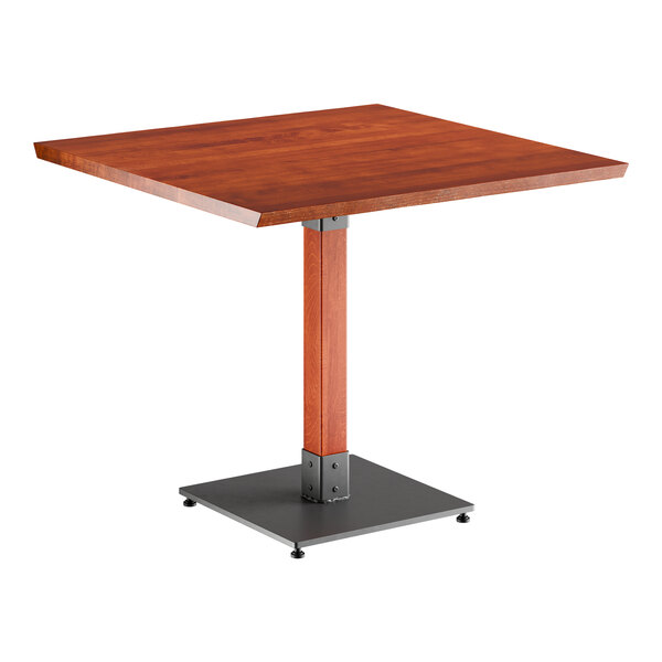 Lancaster Table & Seating Industrial 36" x 36" Solid Wood Live Edge Standard Height Table with Rustic Mahogany Finish