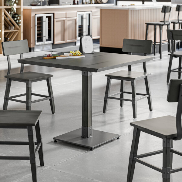 Lancaster Table & Seating Industrial 36" x 36" Solid Wood Live Edge Standard Height Table with Slate Gray Finish