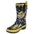 Ruby Shoo Women's Black Floral Hermione Long Wellington Boots UK 2