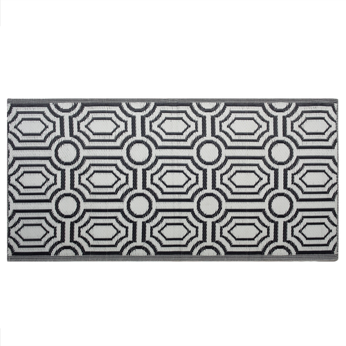 Outdoor Teppich Schwarz Weiß Polypropylen 90 x 180 cm Modern Jacquardgewebt Rechteckig