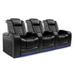 Arlmont & Co. 99" Wide Genuine Leather Row seating w/ Cup Holder Genuine Leather in Black | 43.5 H x 99 W x 39.8 D in | Wayfair