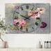 The Twillery Co.® Swigart Oversized Farmhouse Peonies & Paisley Cottage 3 Panel 28" Wall Clock in Gray/Indigo/Pink | 28 H x 36 W x 1 D in | Wayfair