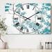 East Urban Home Teal Cherry Blossoms II - Traditional wall clock Metal in Blue/White | 36 H x 28 W x 1 D in | Wayfair