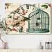 East Urban Home Blue Cottage Bird, Birdcage & Apple Blossoms II - Traditional wall clock Metal in Blue/Brown | 36 H x 28 W x 1 D in | Wayfair