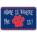 Winston Porter Amey Home Is Where the Paw Is Pet Feeder 27 in. x 18 in. Non-Slip Indoor Only Door Mat Synthetics in Blue | Wayfair