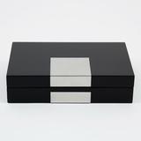 Orren Ellis Cufflinks Jewelry Box Wood/Fabric in Black | 2.5 H x 9.75 W x 6.25 D in | Wayfair 3480AC44083D4E368D9DCF68083504ED