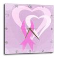 3dRose DPP 79099 _ 1 Pink Ribbon Hearts Brustkrebs Bewusstsein, im Art Wanduhr, 10 von 25,4 cm