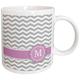 3dRose grau, Monogramm mit Buchstabe M mit pink-Gray Zigzags-Personal Zickzack-Tasse, aus Keramik, Weiß, 10,16 x 7,62 x 9,52 cm