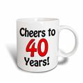 3dRose Cheers, 40 Jahre Kaffeebecher, Keramik, Rot, 12,7 cm x 11,43 x Stollen